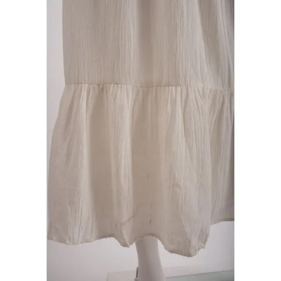 Zara Womans Boho Maxi Dress Size L White Aztec Embroidered beaded 3798/023 NWd