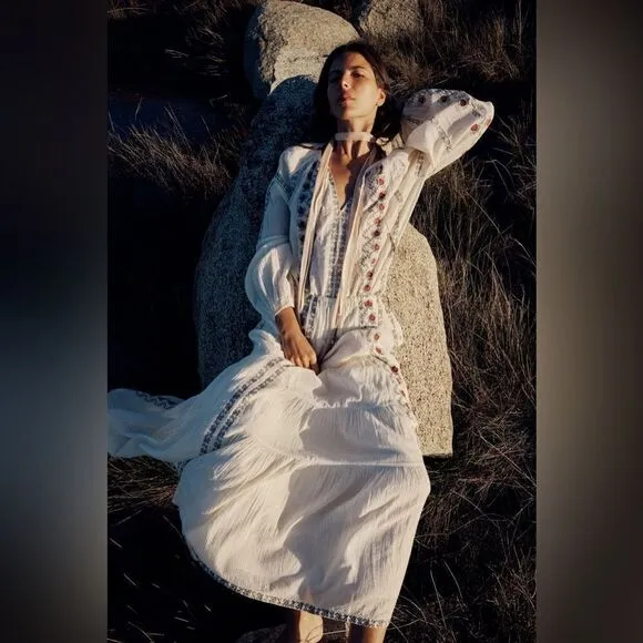 ZARA BOHO LONG EMBROIDERED SKIRT