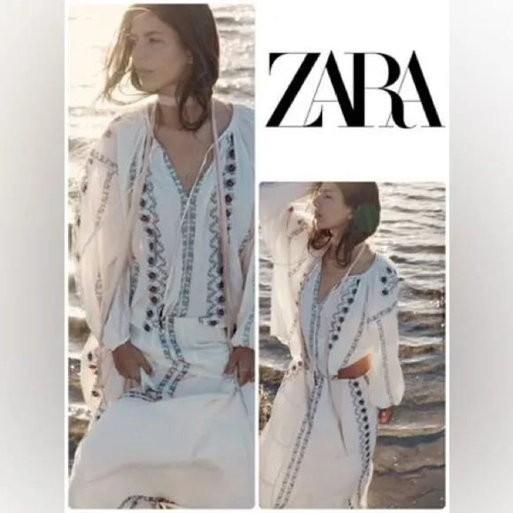 ZARA BOHO LONG EMBROIDERED SKIRT