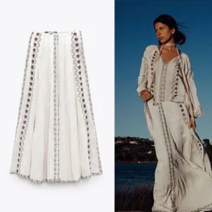 ZARA BOHO LONG EMBROIDERED SKIRT