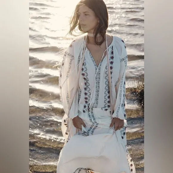 ZARA BOHO LONG EMBROIDERED SKIRT