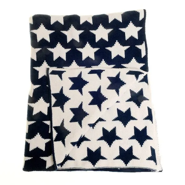 ZIGGLE NAVY AND WHITE STARS CHENILLE BLANKET
